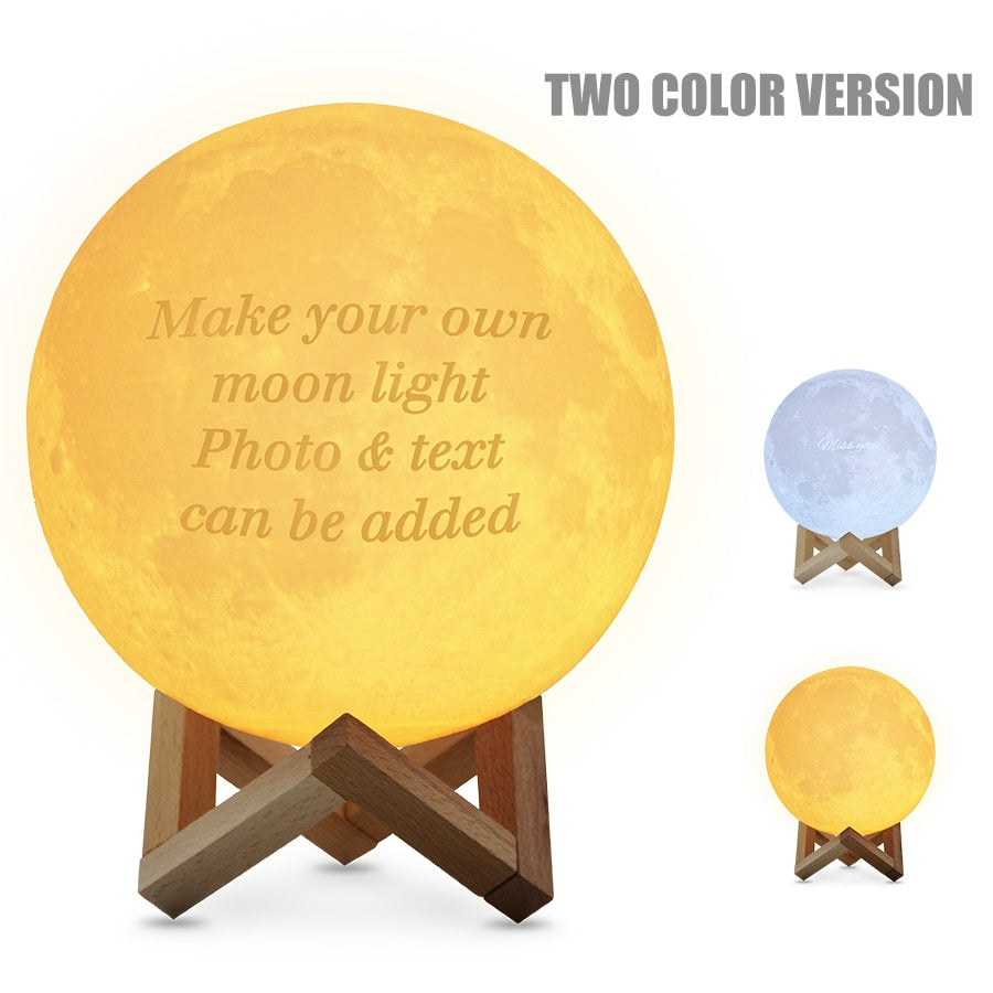 Moon Photo Customized Night Lamp Light w/ 3D Printing Text & Photo USB Rechargeable