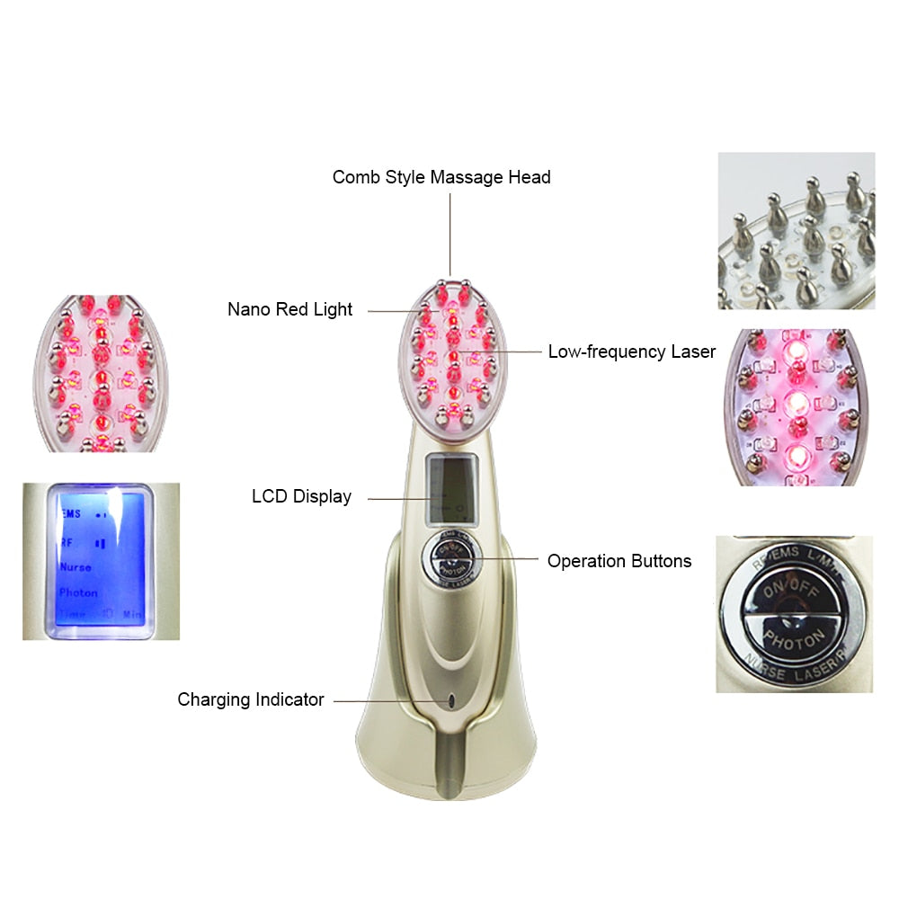 Infrared Electric Laser Hair Growth Massage Comb RF Nano Anti Hair Loss Brush Red Light EMS Vibration Massage Head Brush