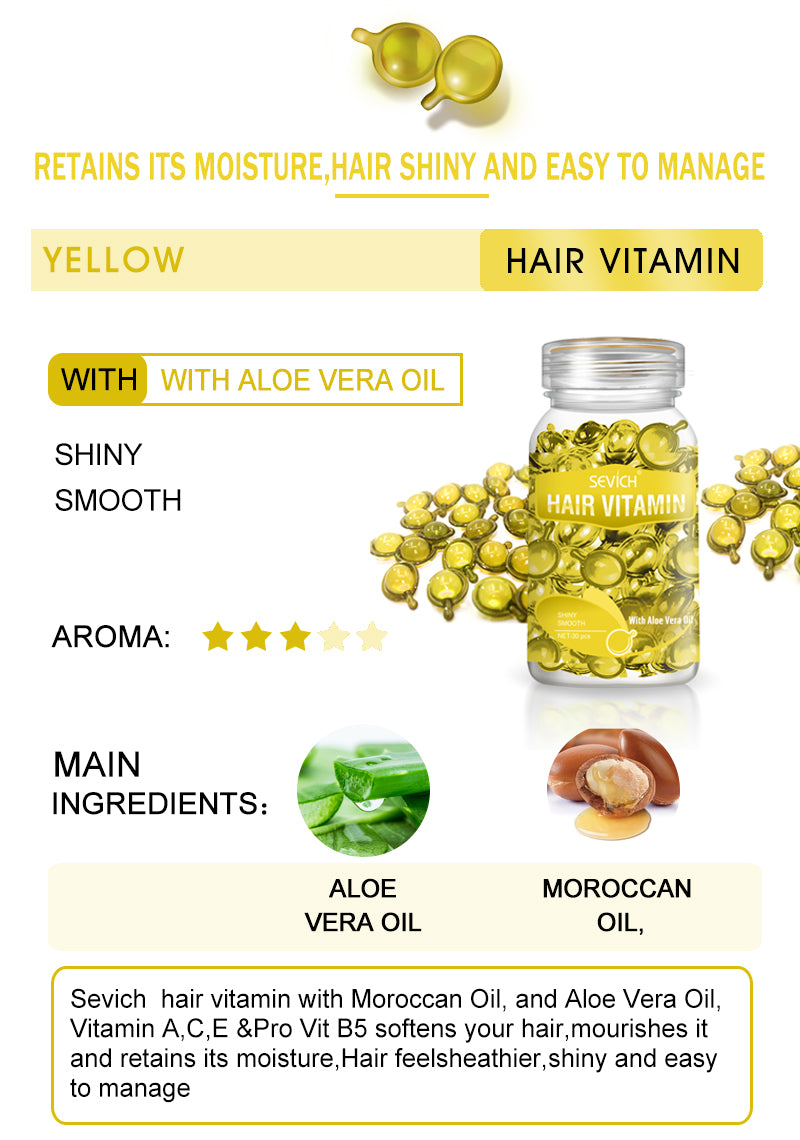 Moroccan, Sunflower, Jojoba, Aleo Vera, Ginseng Honey Keratin Complex Hair Vitamin Serum Treatment Oil Capsules Dry Hair Growth Scalp Treatment